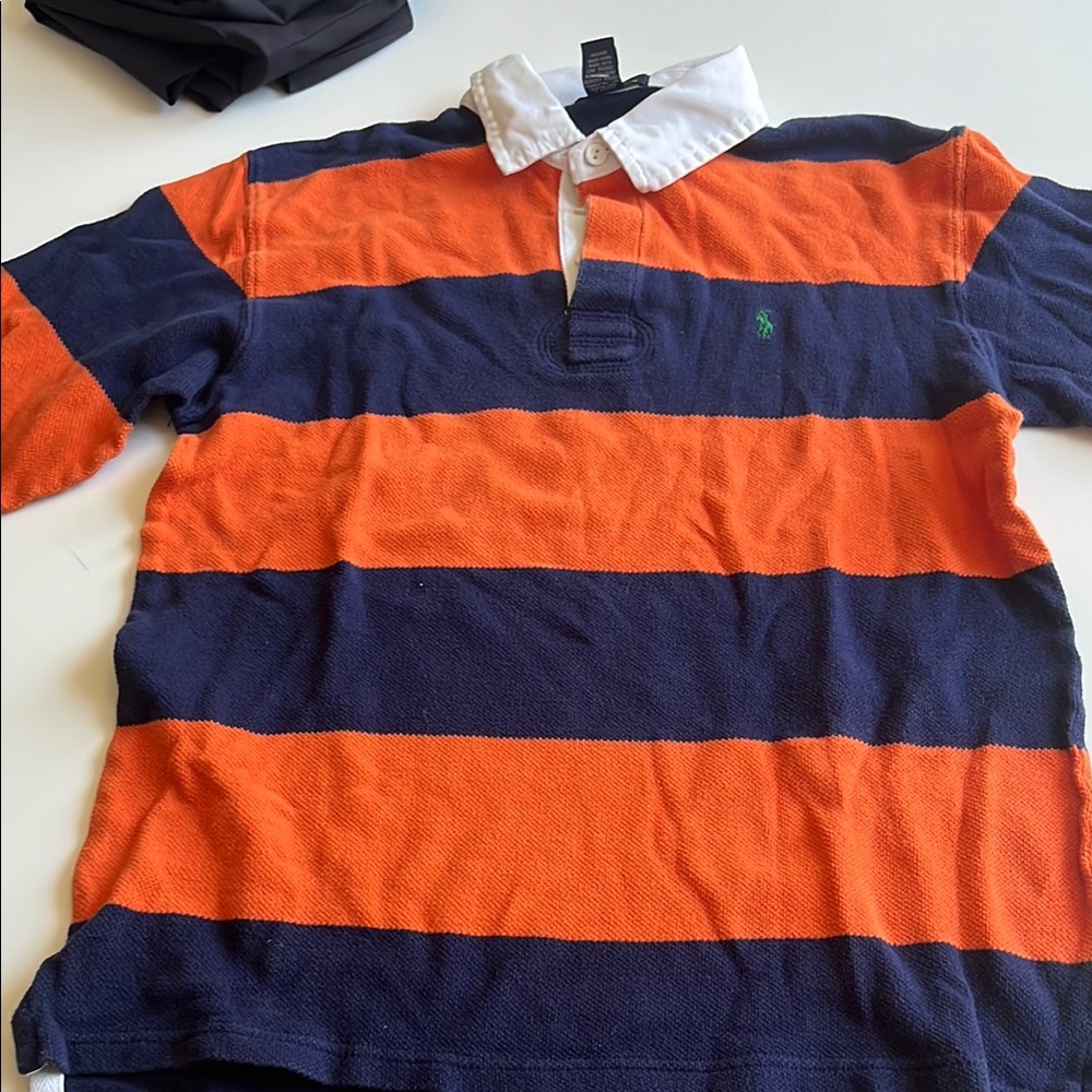 Polo by Ralph Lauren Orange and Blue Striped Polo Shirt rugby